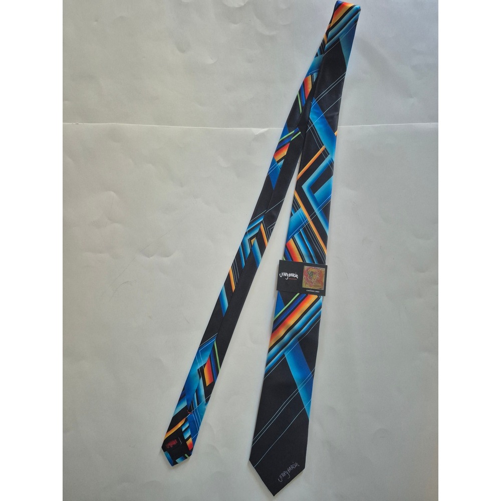 Jerry Garcia Excelsior Silk Tie Cartoon Limbo Blue Orange Black Geometric New